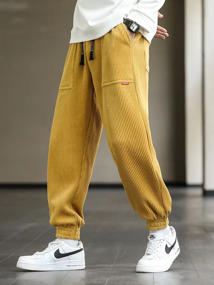 Men's Joggers Loose Fit Corduroy - Casual Comfort - Yellow