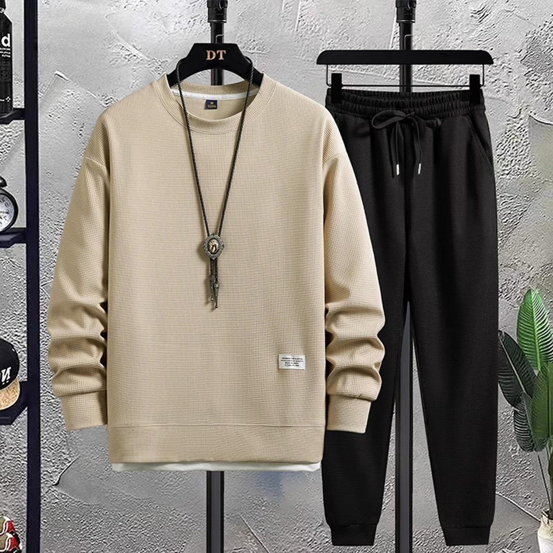 Men's Jogging Set - Comfortable Athletic Wear - Beige-Black