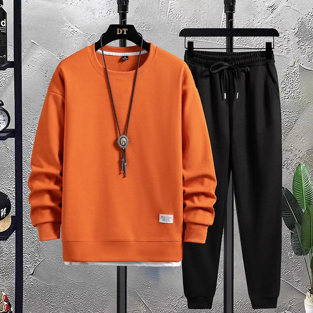 Men's Jogging Set - Comfortable Athletic Wear - Orange-Black