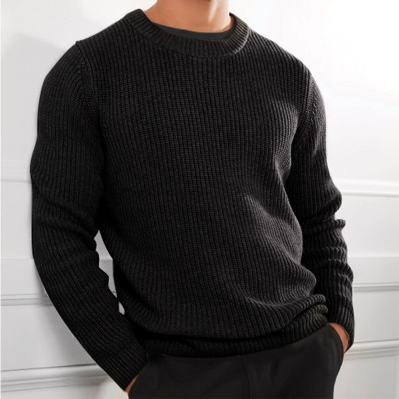 Men's Knit Crew Neck Sweater - Classic Comfort - Black