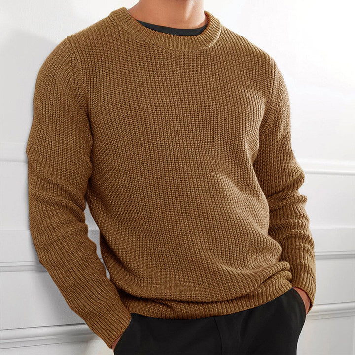 Men's Knit Crew Neck Sweater - Classic Comfort - Brown
