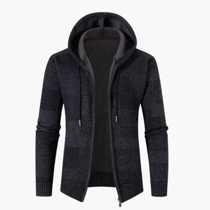 Men's Knit Hoodie Vest with Zip - Modern Textured Design - Black