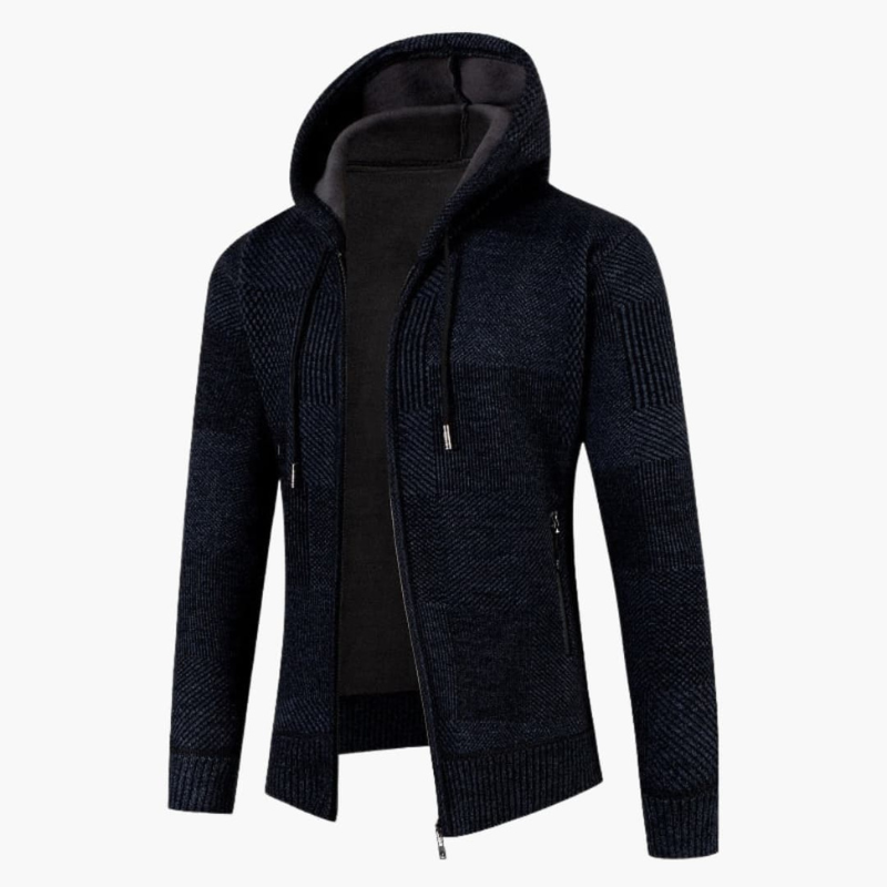 Men's Knit Hoodie Vest with Zip - Modern Textured Design - Blue