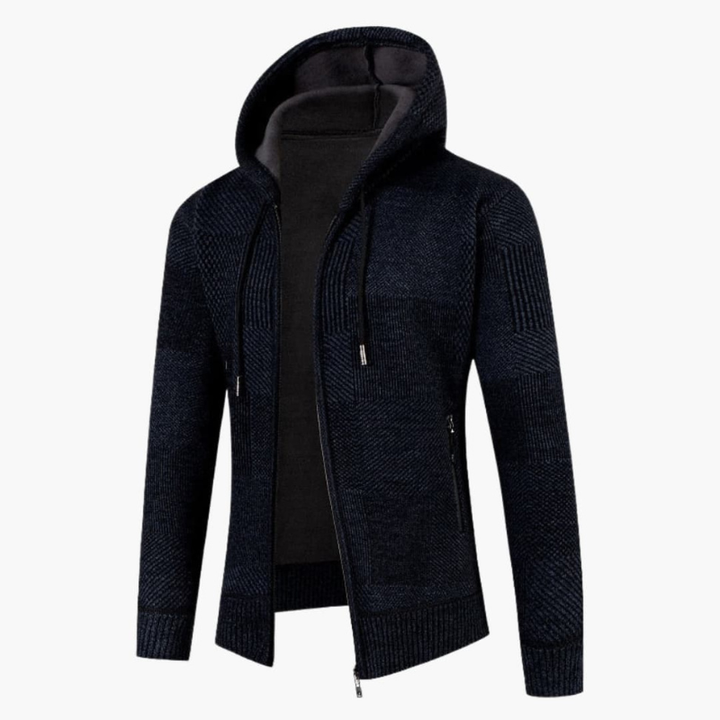 Men's Knit Hoodie Vest with Zip - Modern Textured Design - Blue