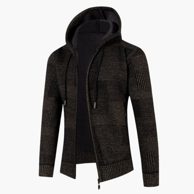 Men's Knit Hoodie Vest with Zip - Modern Textured Design - Brown
