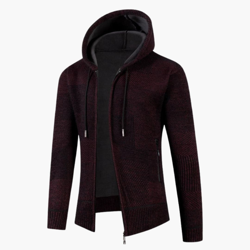 Men's Knit Hoodie Vest with Zip - Modern Textured Design - Red