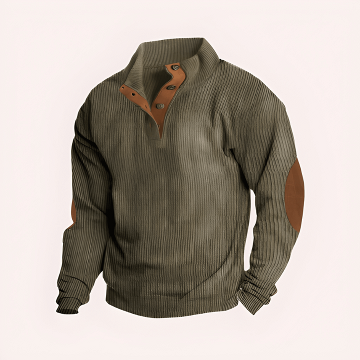 Men's Knit Sweater with Stand Collar - Warm Textured Knit - Green