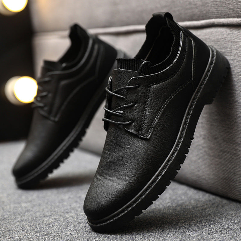 Men's Lace-Up Leather Casual Shoes - Antislip Sole - Black