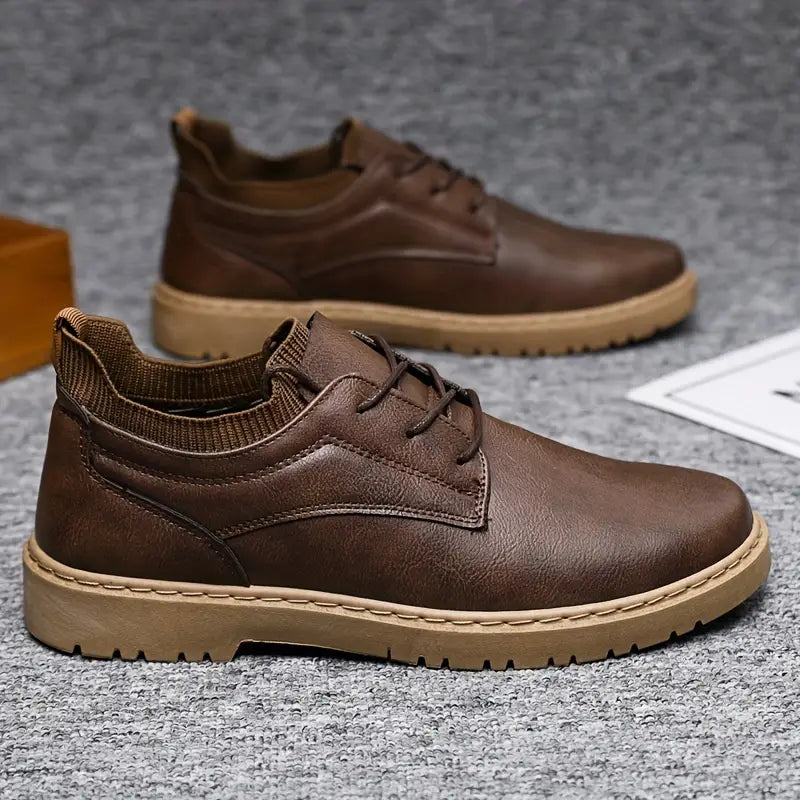 Men's Lace-Up Leather Casual Shoes - Antislip Sole
