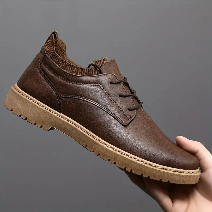Men's Lace-Up Leather Casual Shoes - Antislip Sole