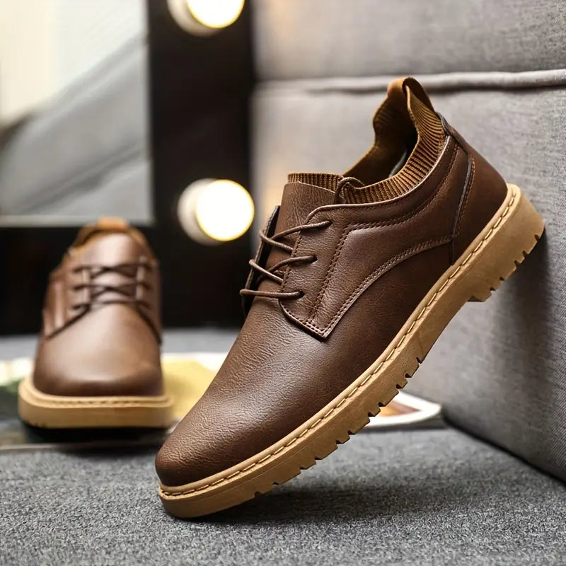 Men's Lace-Up Leather Casual Shoes - Antislip Sole