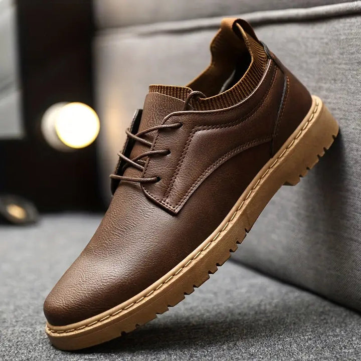 Men's Lace-Up Leather Casual Shoes - Antislip Sole