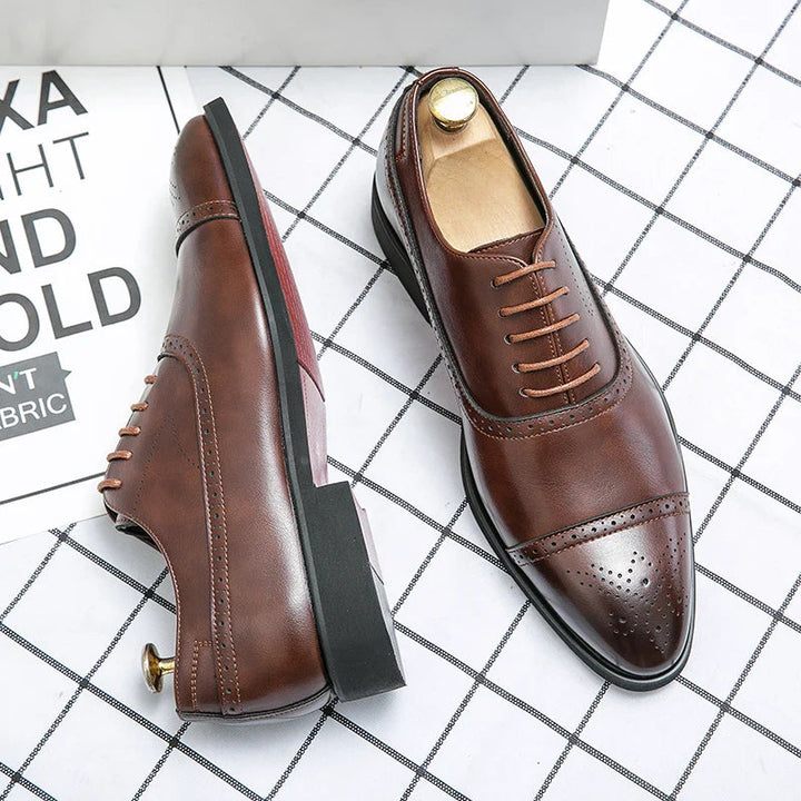 Men's Lace-Up Oxford Shoes - Classic Formal Style - Brown