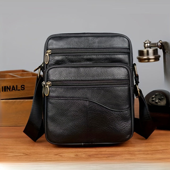 Men's Leather Crossbody Bag - Professional Shoulder Strap - Black