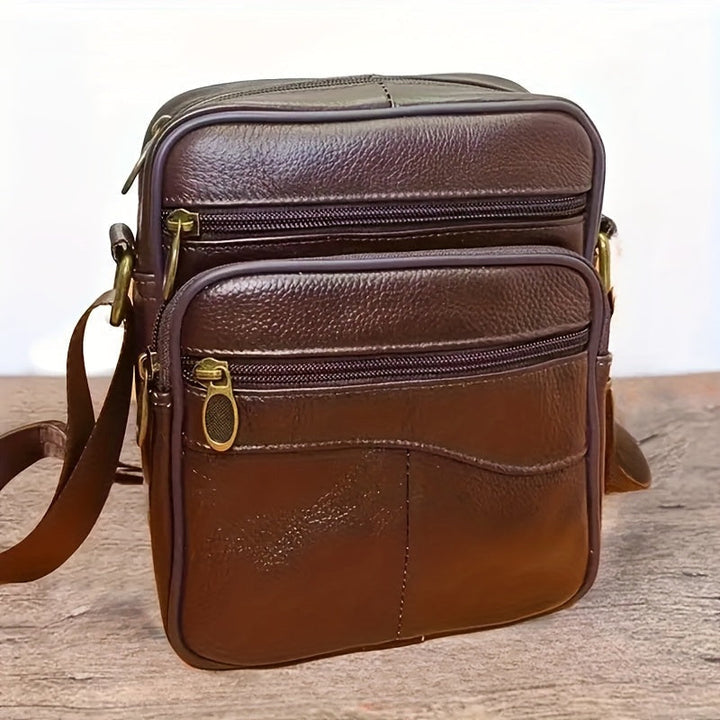Men's Leather Crossbody Bag - Professional Shoulder Strap - Cognac