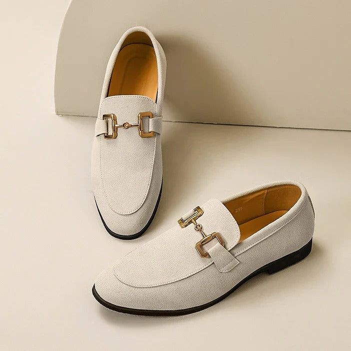 Men's Leather Loafers - Classic Slip-On Shoes - Beige