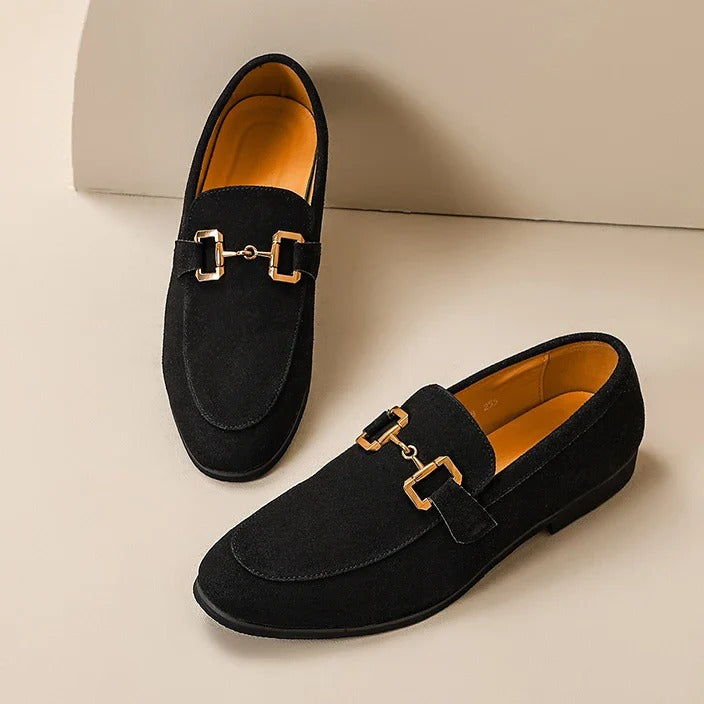 Men's Leather Loafers - Classic Slip-On Shoes - Black