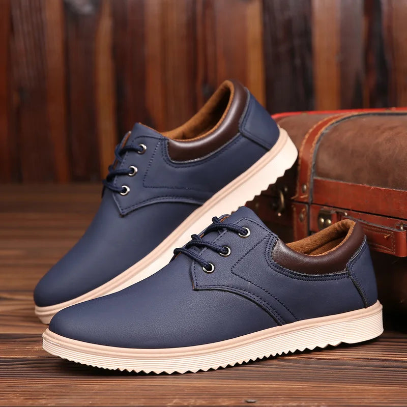 Men's Leather Oxford Shoes - Classic Formal Style - Blue