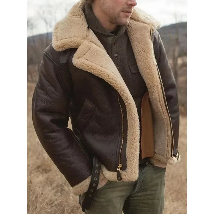 Men's Leather Pilot Jacket - Sherpa Lined Classic - Brown