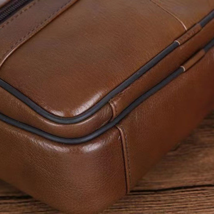 Men's Leather Shoulder Bag - Structured Crossbody