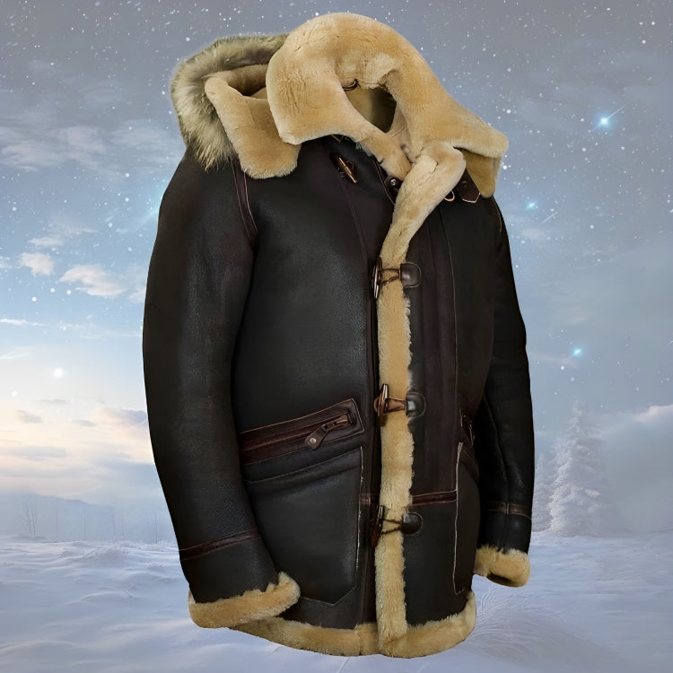 Men's Leather Winter Jacket - Classic Brown - Brown