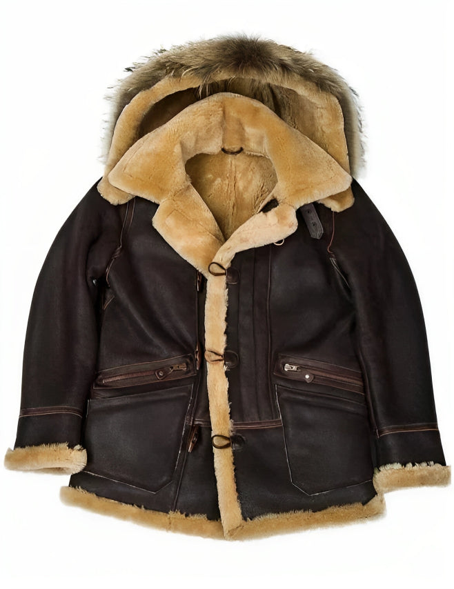 Men's Leather Winter Jacket - Classic Brown