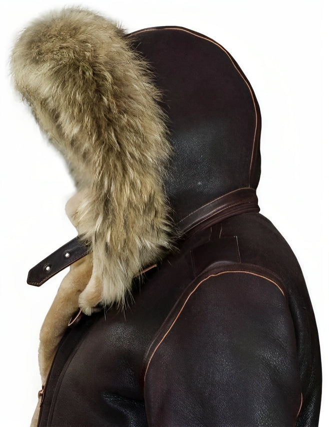 Men's Leather Winter Jacket - Classic Brown