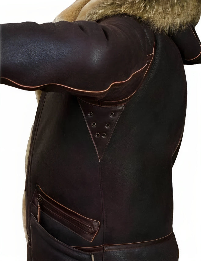 Men's Leather Winter Jacket - Classic Brown
