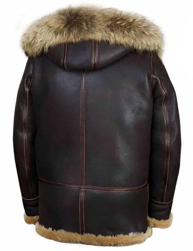 Men's Leather Winter Jacket - Classic Brown