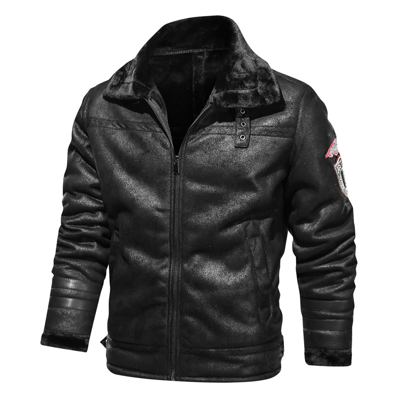 Men's Leather Winter Jacket - Classic Slim Fit - Black