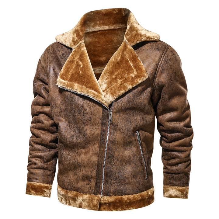 Men's Leather Winter Jacket - Classic Slim Fit - Brown 2