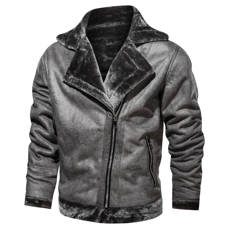 Men's Leather Winter Jacket - Classic Slim Fit - Grey