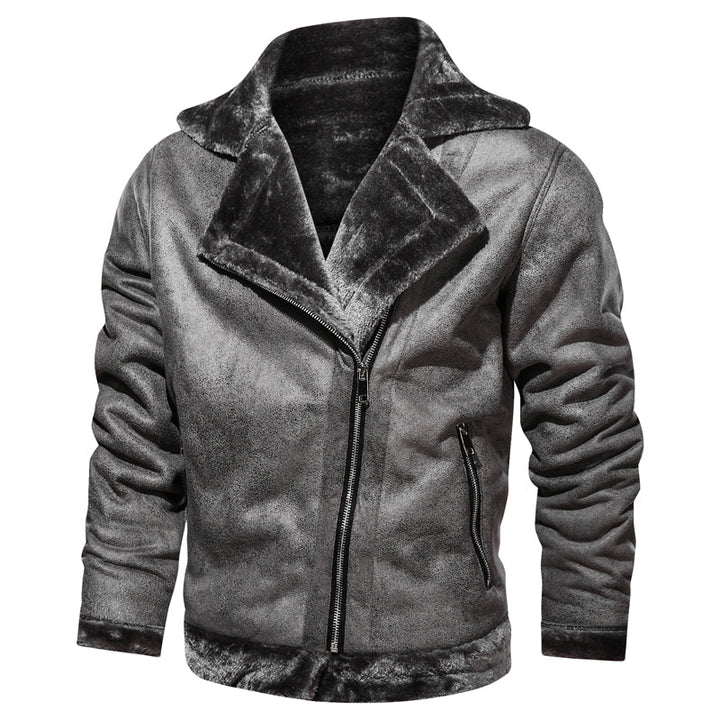 Men's Leather Winter Jacket - Classic Slim Fit - Grey