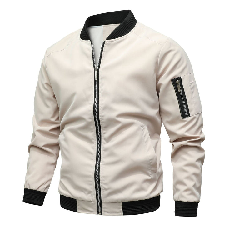 Men's Lightweight Bomber Jacket - Windproof Casual Zip Jacket - Beige