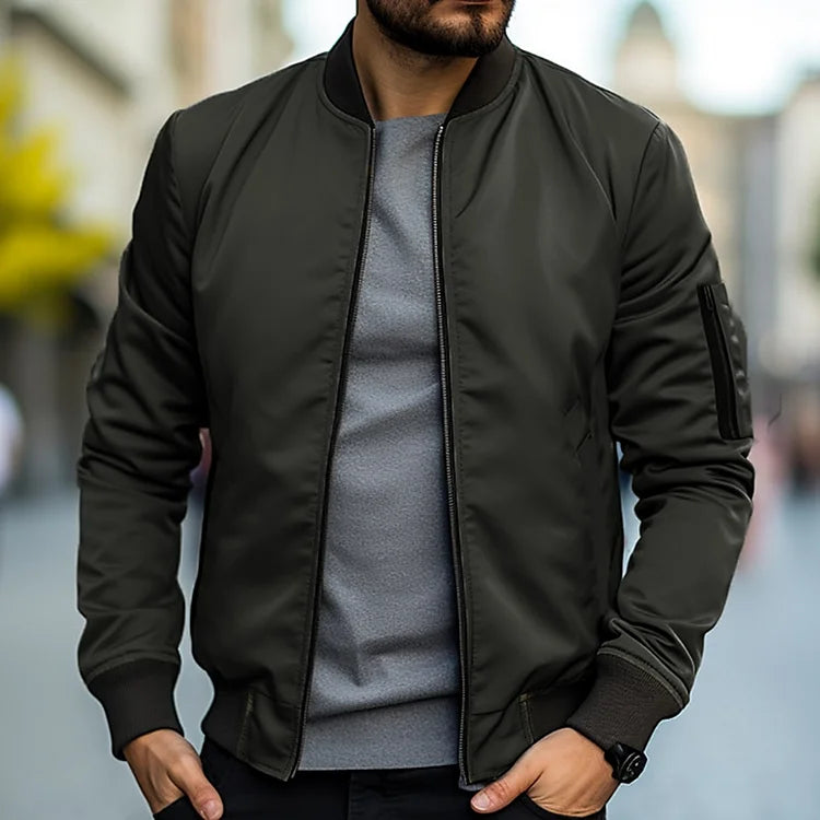 Men's Lightweight Bomber Jacket - Windproof Casual Zip Jacket - Green