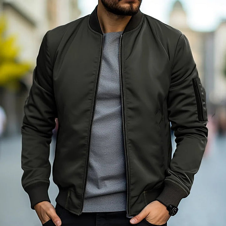 Men's Lightweight Bomber Jacket - Windproof Casual Zip Jacket - Green
