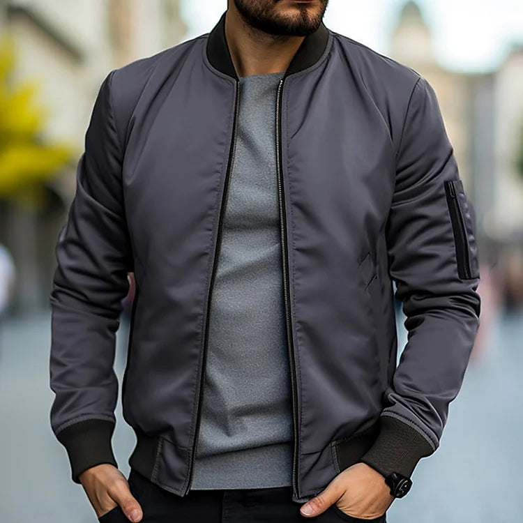 Men's Lightweight Bomber Jacket - Windproof Casual Zip Jacket - Grey