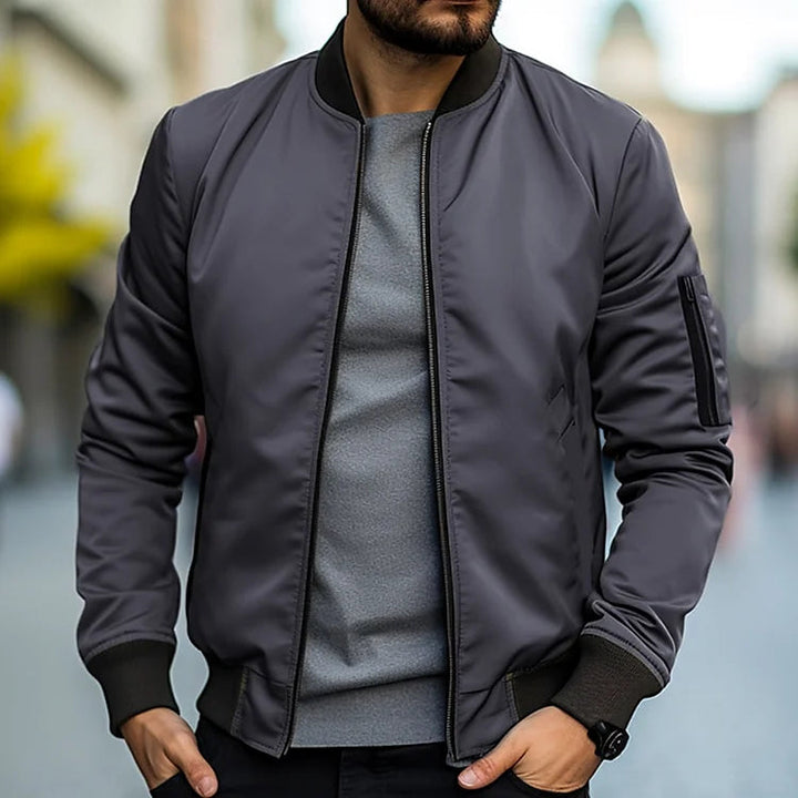 Men's Lightweight Bomber Jacket - Windproof Casual Zip Jacket - Grey