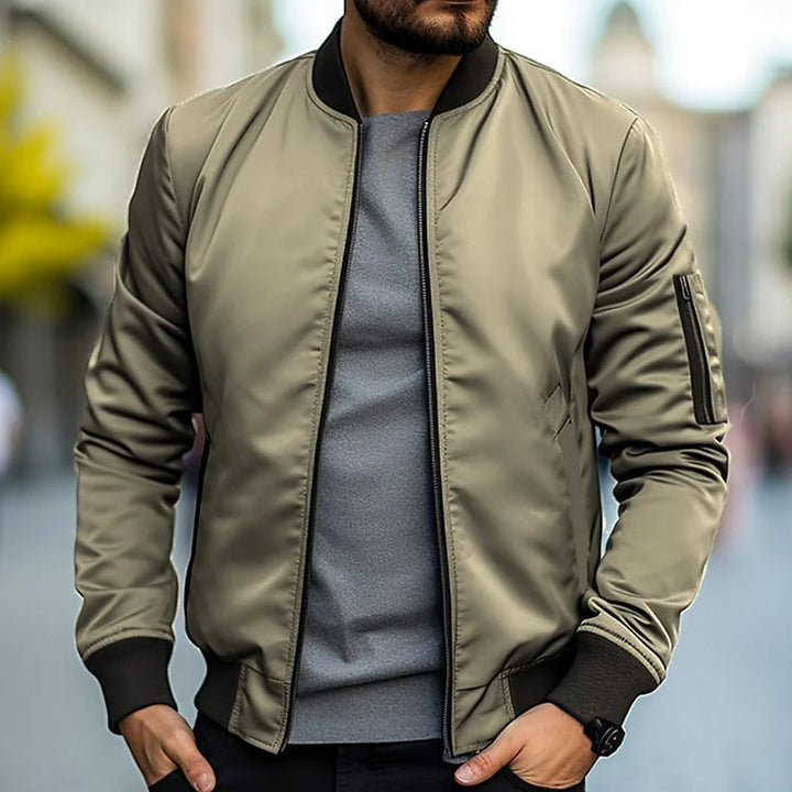 Men's Lightweight Bomber Jacket - Windproof Casual Zip Jacket - Khaki