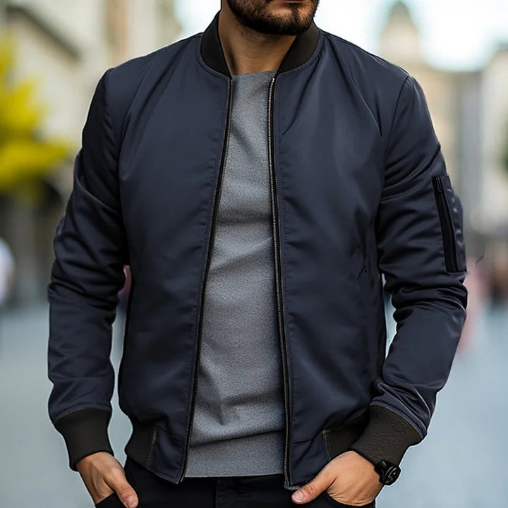 Men's Lightweight Bomber Jacket - Windproof Casual Zip Jacket - Navy