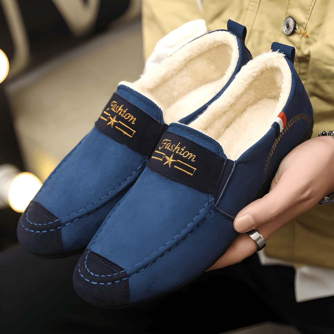 Men's Lightweight Loafers - Warm Slip-On Winter Shoes - Blue
