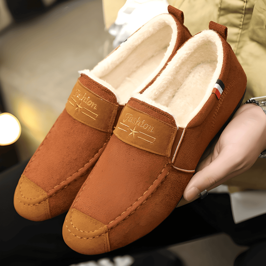 Men's Lightweight Loafers - Warm Slip-On Winter Shoes - Brown