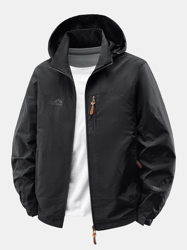 Men's Lightweight Nylon Windbreaker Jacket with Detachable Hood – Rela - Black
