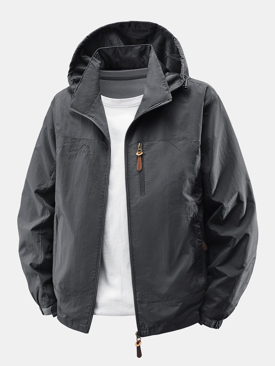 Men's Lightweight Nylon Windbreaker Jacket with Detachable Hood – Rela - Grey