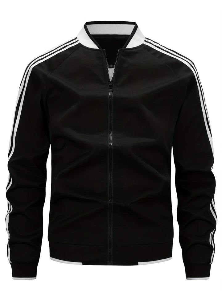 Men's Lightweight Sports Vest - Baseball Collar & Striped Sleeves - Black