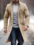 Men's Long Coat with Button Details - Modern Tailored Fit