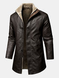 Men's Long Faux Leather Winter Coat – Stand Collar Overcoat