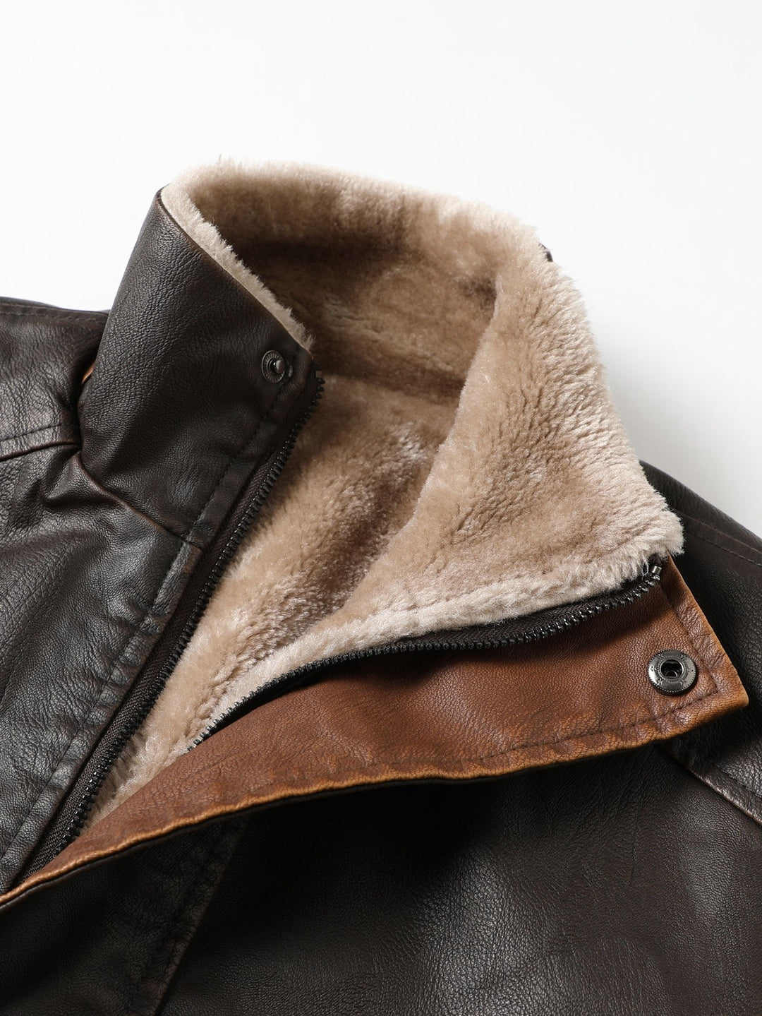 Men's Long Faux Leather Winter Coat – Stand Collar Overcoat