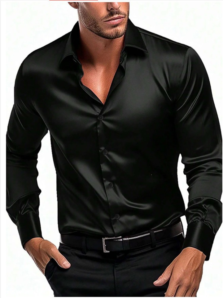 Men's Long Sleeve Button-Down Shirt - Formal & Casual - Black