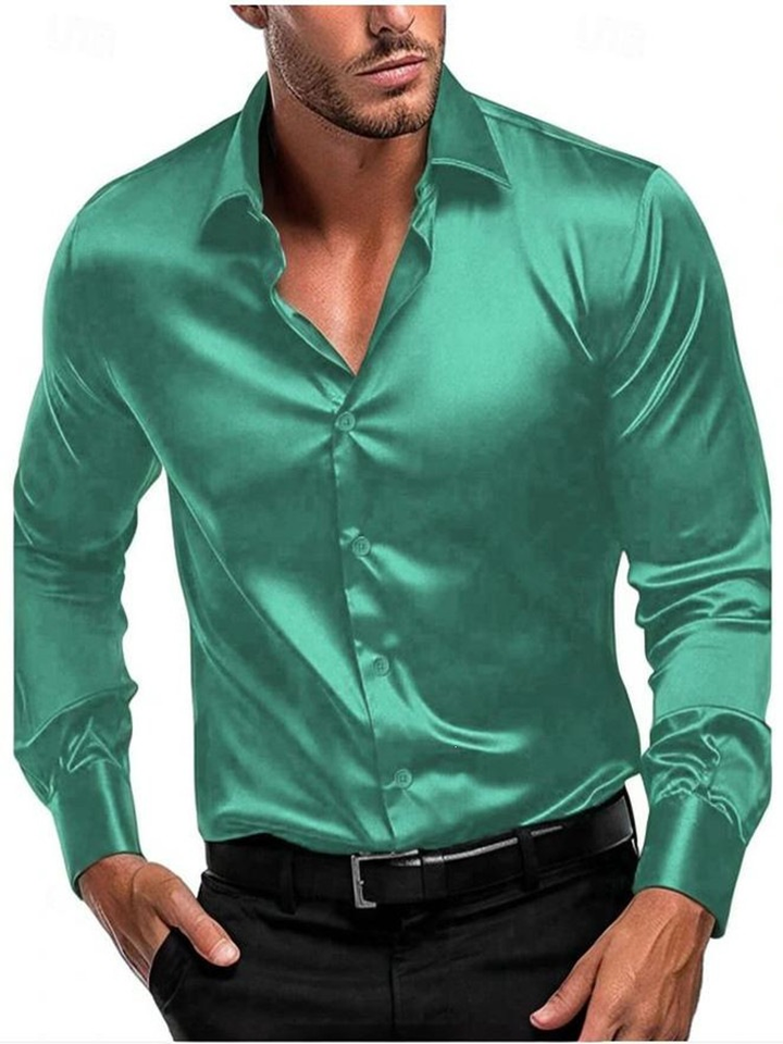 Men's Long Sleeve Button-Down Shirt - Formal & Casual - Green